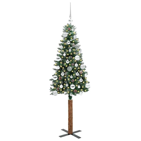 vidaXL Slim juletre Grønn og hvit 150 cm PVC og Massivt Furu tre