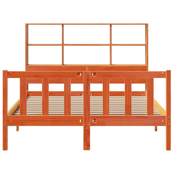 vidaXL Seng med bokhylle uten madrass voksbrun 140x190 cm heltre furu