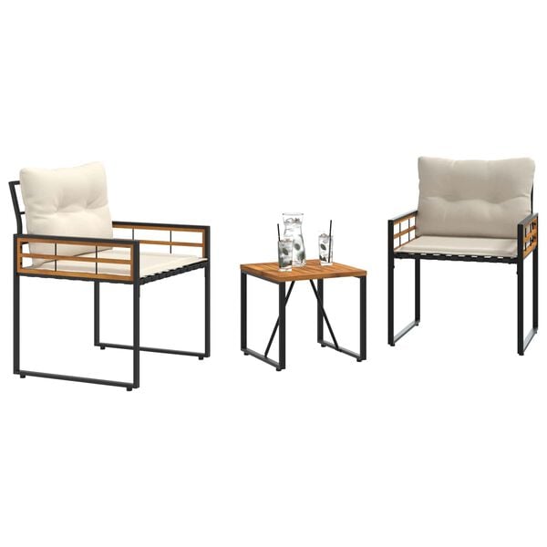 vidaXL Utem&oslash;belsett 3 pcs Krem Massiv akasietre og pulverlakkert st&aring;l