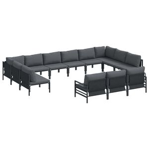vidaXL Hagesofa Set med pute 13 pcs Svart St&aring;l