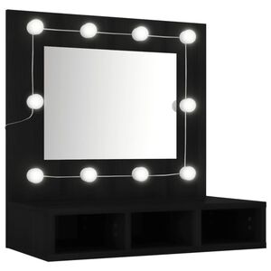 vidaXL Speilskap med LED svart 60x31,5x62 cm