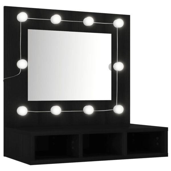 vidaXL Speilskap med LED svart 60x31,5x62 cm