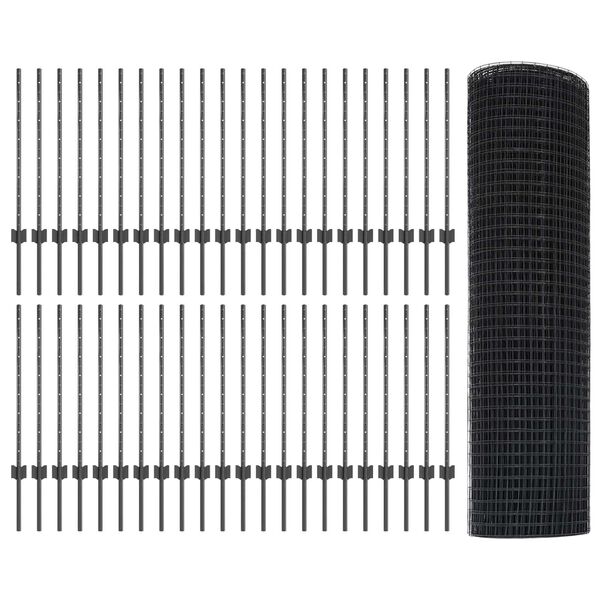 vidaXL Gjerde med stolpe Gr&aring; 0,8 x 100 m St&aring;l og PVC