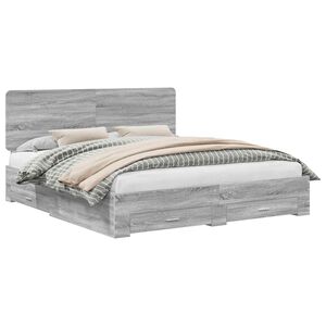 vidaXL Sengestamme med skuff Gr&aring; Sonoma 200 x 200 cm Konstruert tre