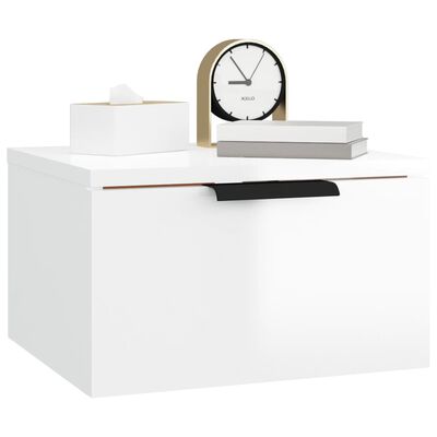 vidaXL Veggmontert nattbord høyglans hvit 34x30x20 cm
