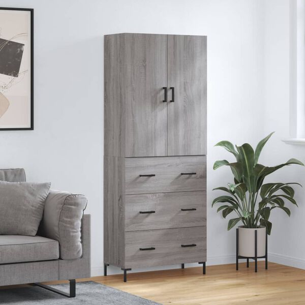 vidaXL Highboard gr&aring; sonoma 69,5x34x180 cm konstruert tre