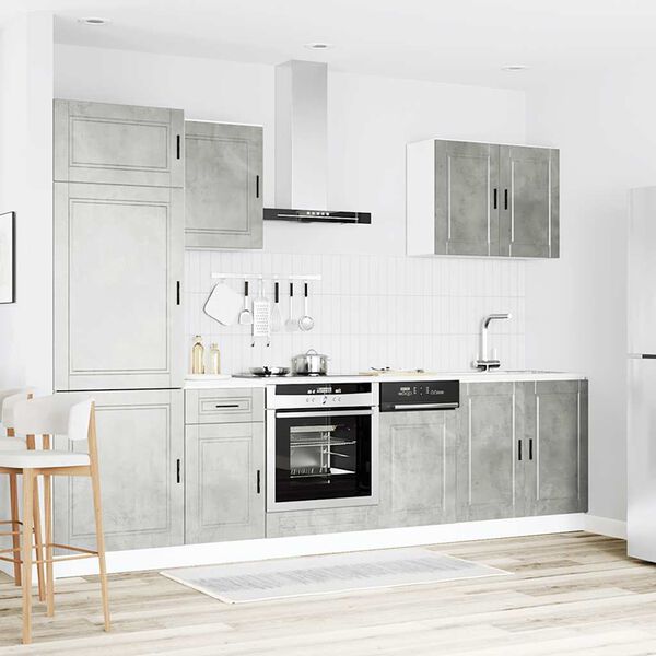 vidaXL Kj&oslash;kkenskapssett 7 deler Porto betonggr&aring; konstruert tre