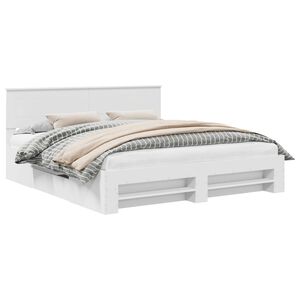 vidaXL Sengestamme med hodegjerde Hvit 200 x 200 cm Konstruert tre