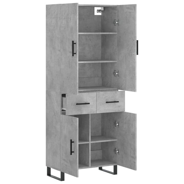 vidaXL Highboard betonggr&aring; 69,5x34x180 cm konstruert tre