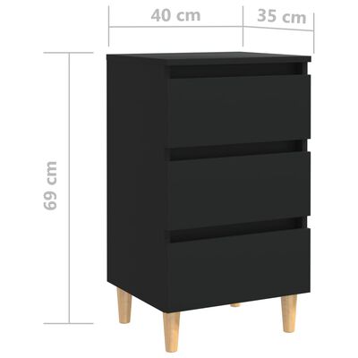 vidaXL Nattbord med ben i heltre 2 stk svart 40x35x69 cm