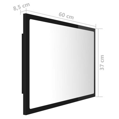 vidaXL LED-badespeil høyglans svart 60x8,5x37 cm akryl