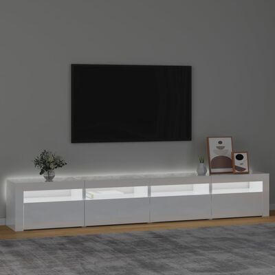 vidaXL TV-benk med LED-lys høyglans hvit 240x35x40 cm