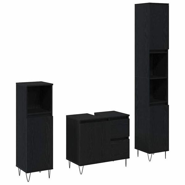 vidaXL Baderomsinnredningssett 3 pcs Svart Eik 30 x 30 x 190 cm
