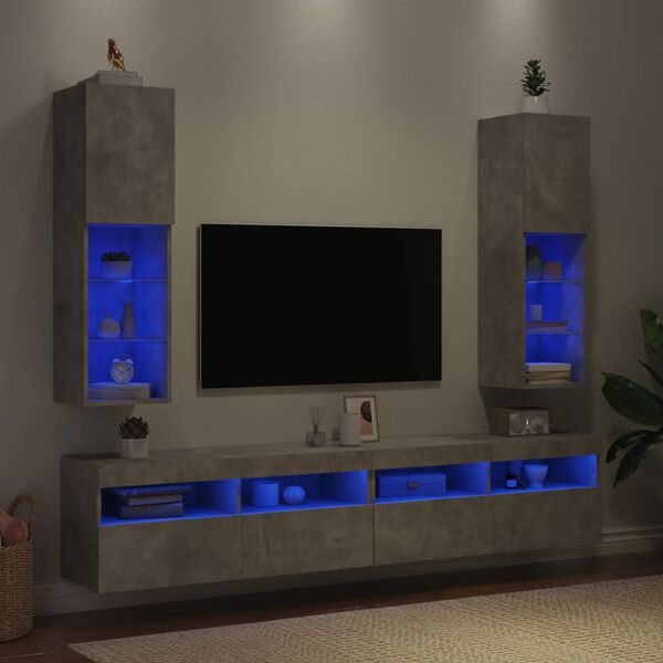 vidaXL TV-benker med LED-lys 2 stk betonggr&aring; 30,5x30x102 cm