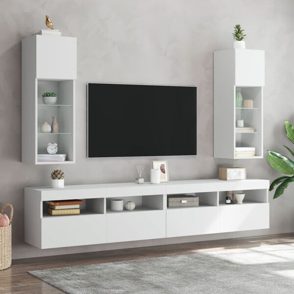 vidaXL TV-benker med LED-lys 2 stk hvit 30,5x30x90 cm