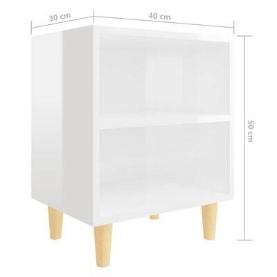 vidaXL Nattbord med ben i heltre høyglans hvit 40x30x50 cm