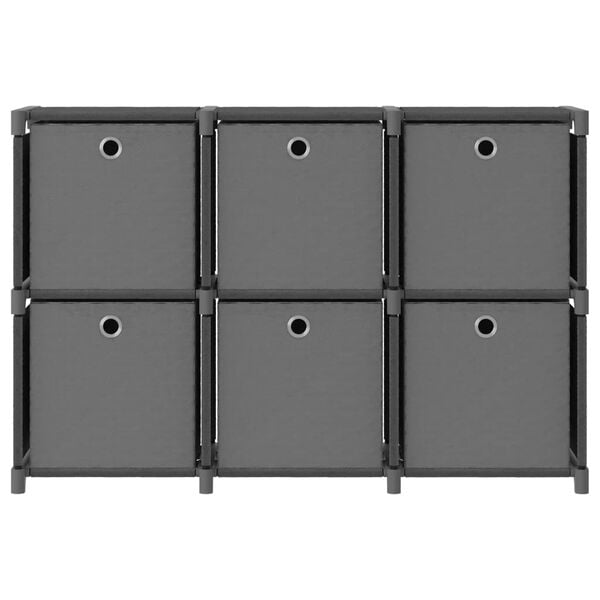 vidaXL Displayhylle med 6 kuber og bokser grå 103x30x72,5 cm stoff
