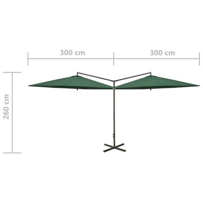 vidaXL Dobbel parasoll med stålstolpe grønn 600 cm
