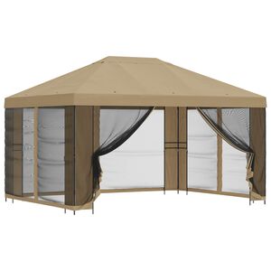vidaXL Hagepaviljong med sidevegger 4 &times; 3 m Beige Polyester og st&aring;l