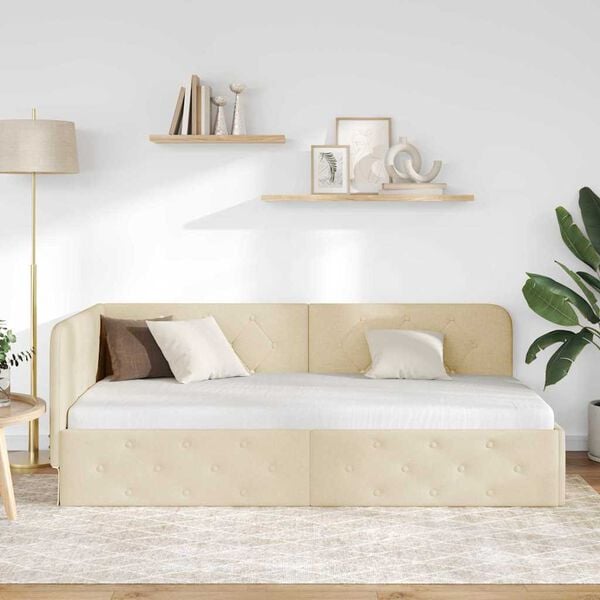 vidaXL Hj&oslash;rnesengramme med hodegjerde Krem 90 x 190 cm stoff