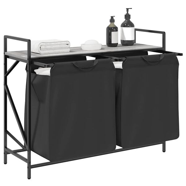 vidaXL skittentøyskurv 2 rom med hylle grå eik