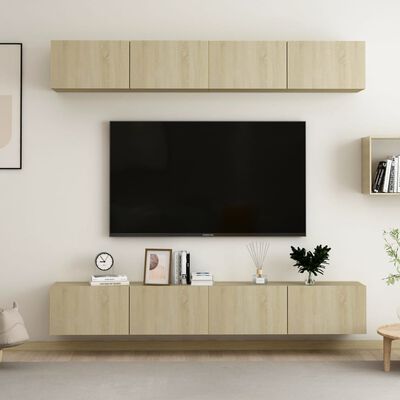 vidaXL TV-benker 4 stk hvit og sonoma eik 100x30x30 cm sponplate