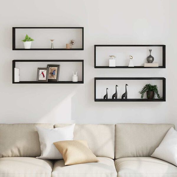 vidaXL Vegghylle 4 pcs Svart eik 80 x 15 x 26 cm Konstruert tre