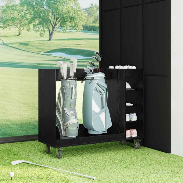 vidaXL Golfskap med hjul Ensfarget Svart Eik 120 x 45 x 98 cm