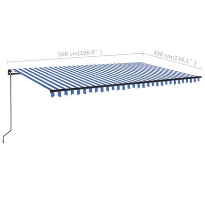 vidaXL Manuell uttrekkbar markise med LED 500x300 cm blå og hvit