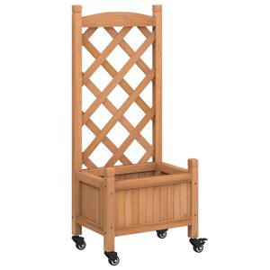 vidaXL Plantekasse med espalier og hjul brun heltre gran