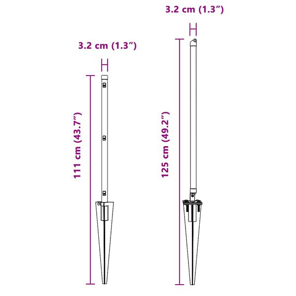 vidaXL Gjerdepåle Annet 52 pcs Grå 3,2 x 3,2 x 80 cm Stål
