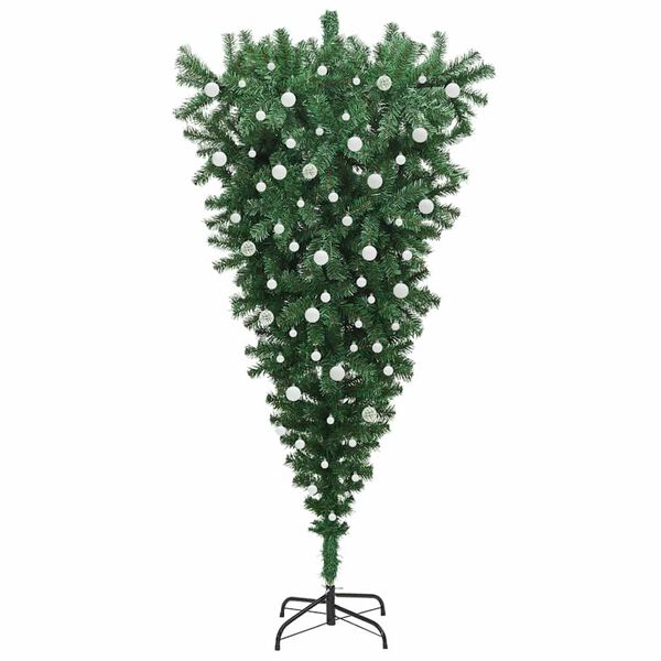vidaXL Opp-ned Kunstig Forbelyst Juletre med Balled gr&oslash;nn 240 cm PVC