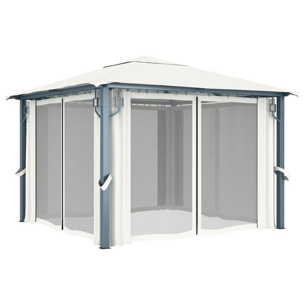 vidaXL Paviljong med gardin 300x300 cm kremhvit aluminium