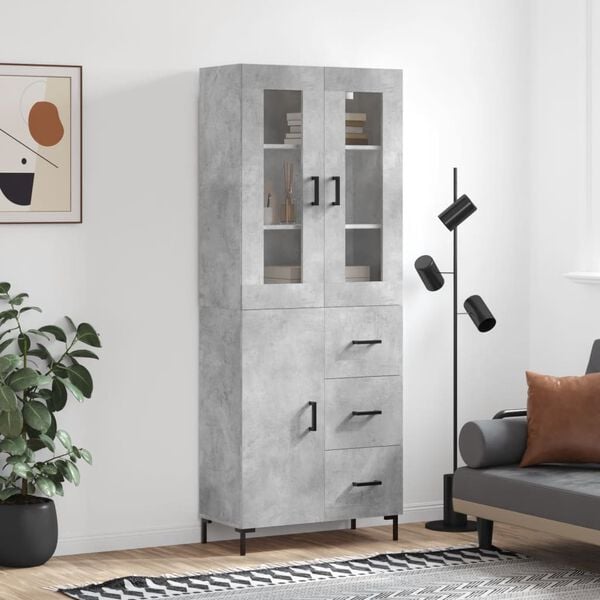 vidaXL Highboard betonggr&aring; 69,5x34x180 cm konstruert tre
