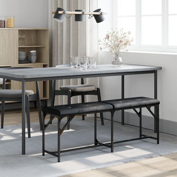 vidaXL Spisebenk svart 124x32x45 cm st&aring;l og kunstl&aelig;r