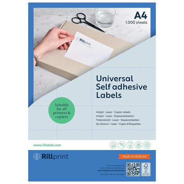 rillprint Selvklebende etiketter 105x148 mm 1000 ark hvit