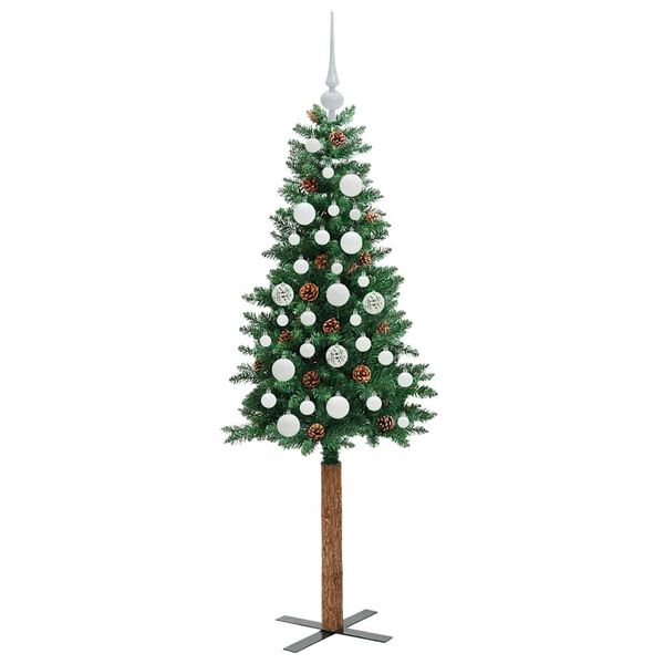 vidaXL Slim juletre med 150 LED grønn 150 cm PVC og Massivt Furu tre