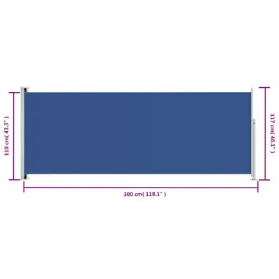 vidaXL Uttrekkbar sidemarkise 117x300 cm blå