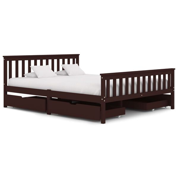 vidaXL Sengeramme med 4 skuffer m&oslash;rkebrun heltre furu 160x200 cm