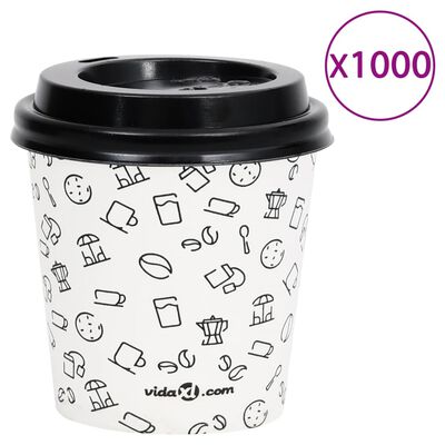 vidaXL Kaffepapirkopper med lokk 120 ml 1000 stk hvit og svart