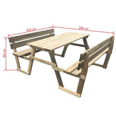 vidaXL Piknikbord med benker impregnert furu 150x184x80 cm