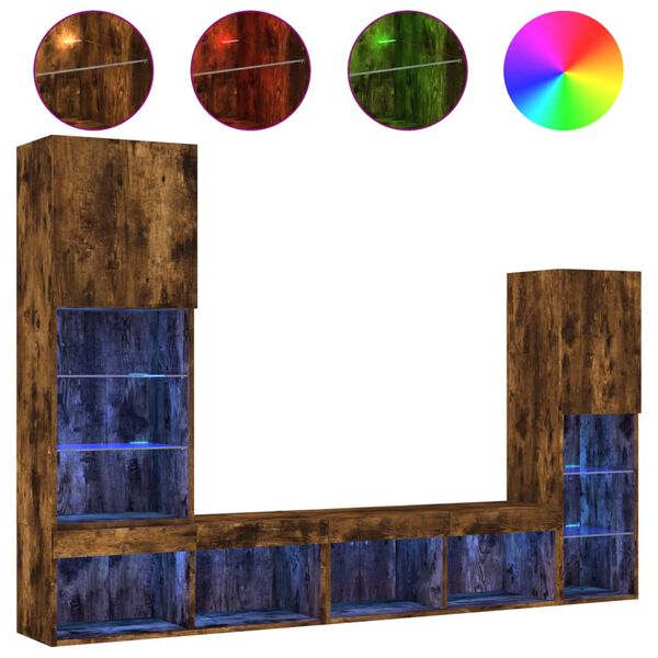 vidaXL Vegghengte TV-enheter 4 deler r&oslash;kt eik konstruert tre