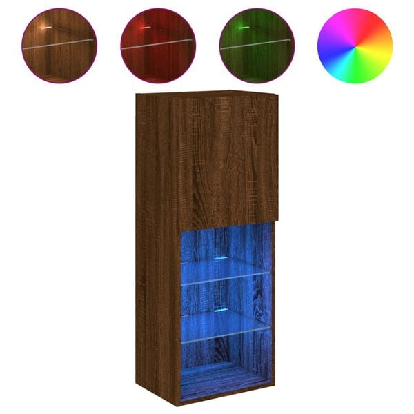 vidaXL TV-benk med LED-lys brun eik 40,5x30x102 cm