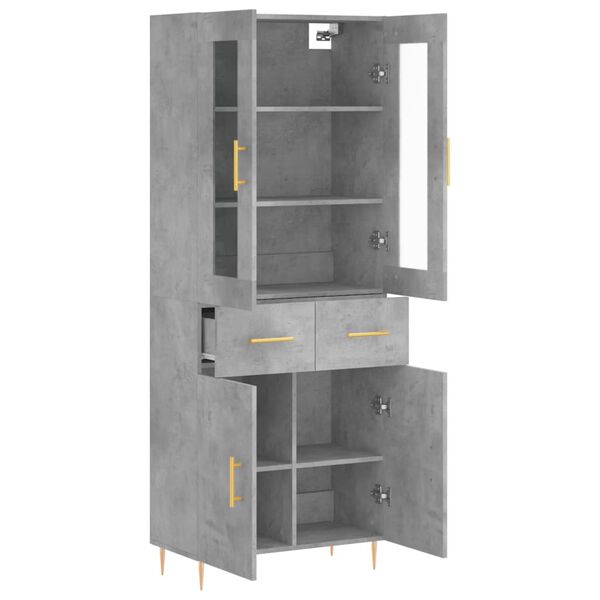 vidaXL Highboard betonggr&aring; 69,5x34x180 cm konstruert tre