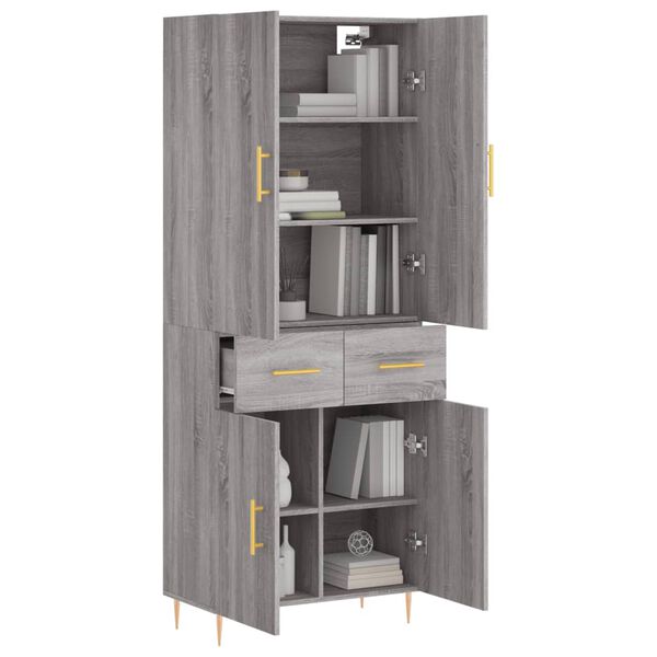 vidaXL Highboard gr&aring; sonoma 69,5x34x180 cm konstruert tre