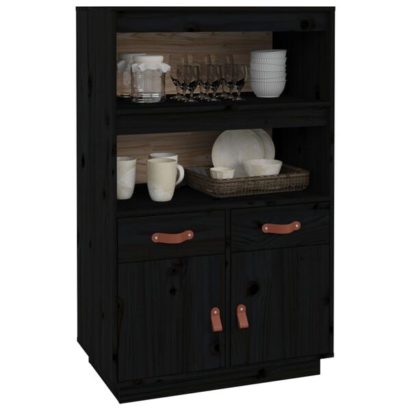 vidaXL Highboard svart 67x40x108,5 cm heltre furu