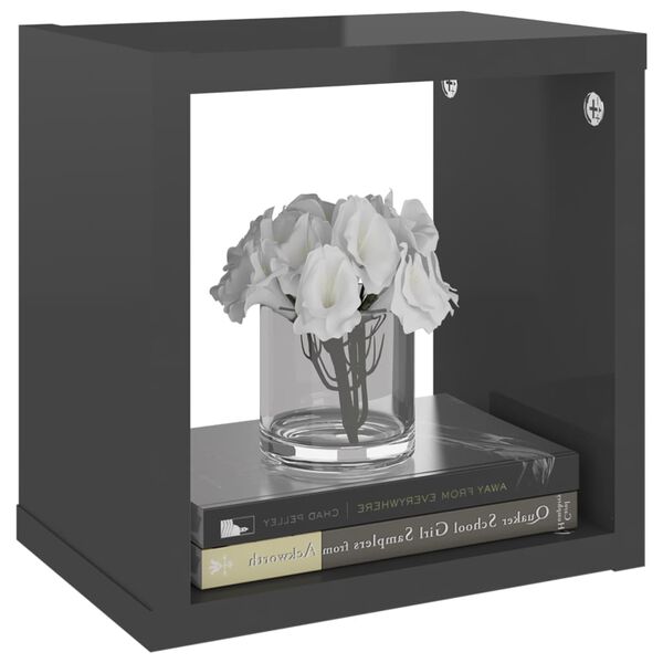 vidaXL Vegghyller kubeformet 4 stk høyglans grå 22x15x22 cm