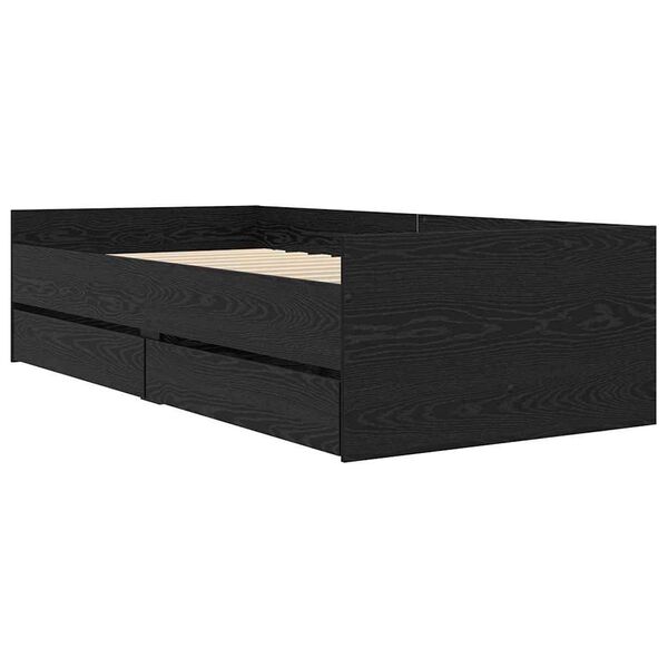 vidaXL Sengestamme med skuff Svart Eik 90 x 190 cm Massiv furu