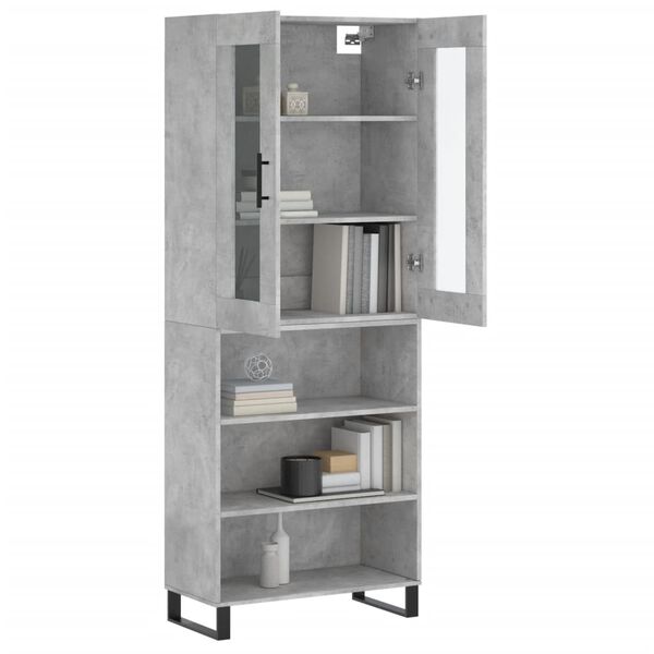 vidaXL Highboard betonggr&aring; 69,5x34x180 cm konstruert tre