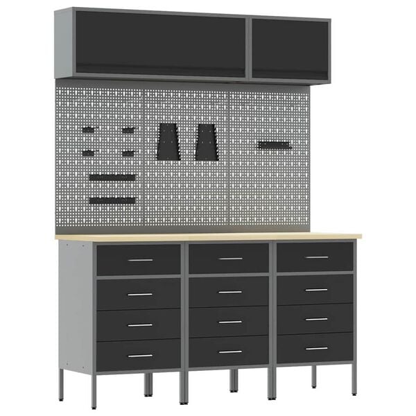 vidaXL Sett med arbeidskabinetter med skuff med lagring 8 pcs Svart